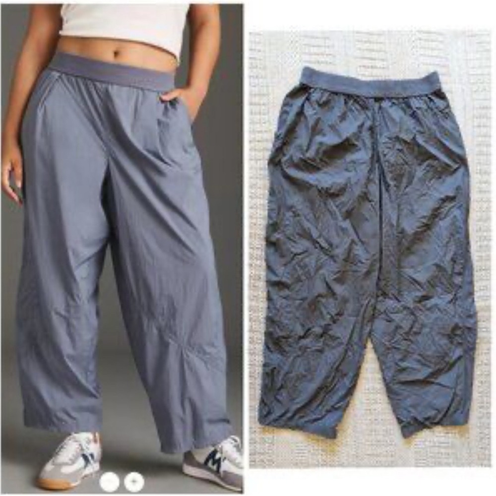 Daily Practice Women's Blue Parachute 80s Lightweight Pants Elastic Waist Medium